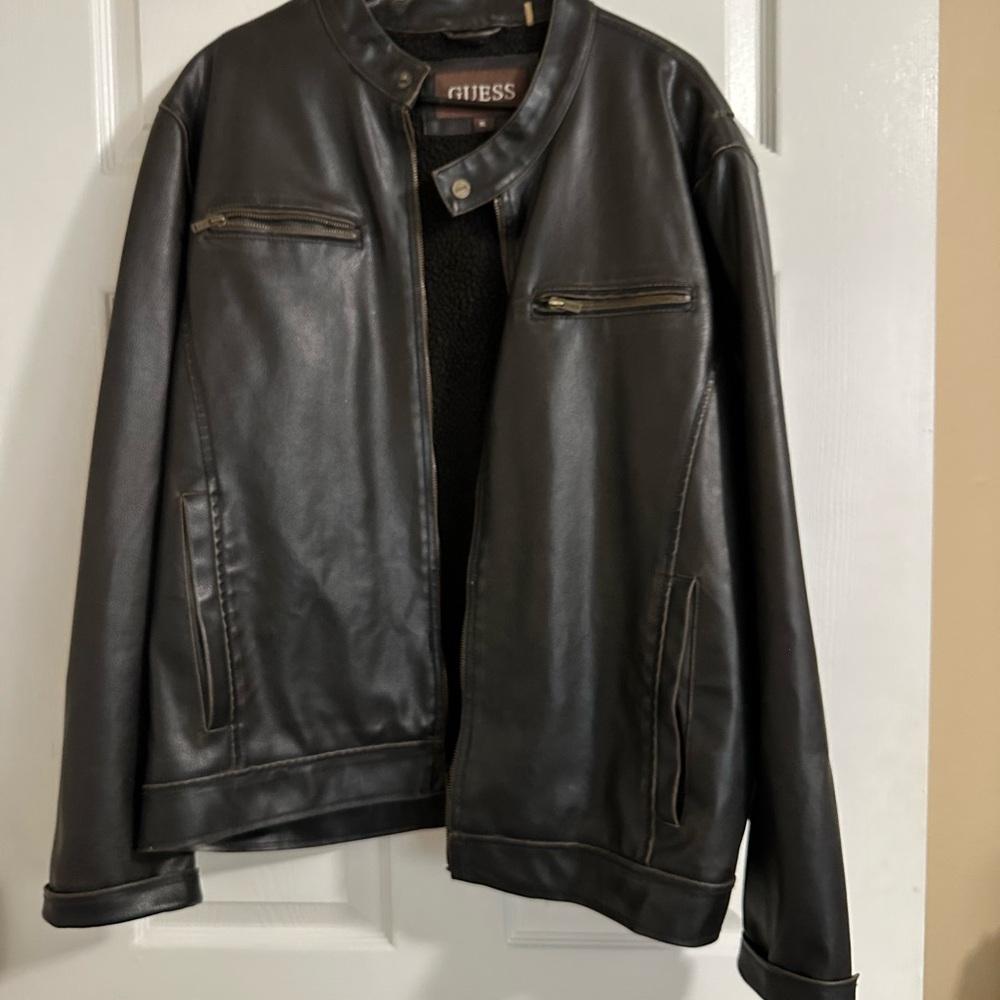 GUESS Men's Dark Brown Leather Jacket